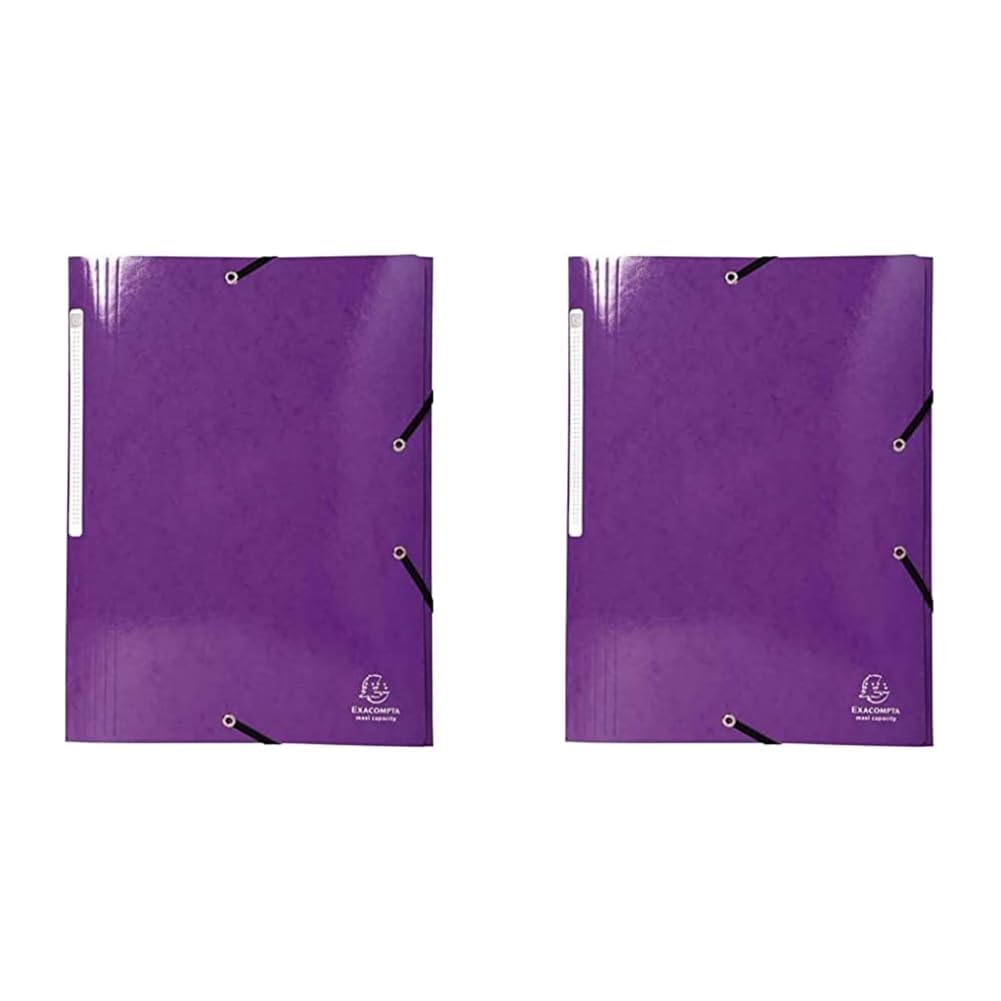 Exacompta - Ref 55826E - Iderama Collection - Elasticated 3-Flap Folder - Suitable for A4 Documents, 425gsm Glossy Coated Pressboard, FSC-Certified - Purple (Pack of 2)