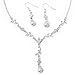 Topwholesalejewel Silver Crystal Rhinestone Small V Flower Branch Shape with Pearl Necklace & Matching Dangle Pearl Hook Earrings Jewelry Set
