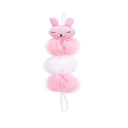 MINISO Pink Rabbit Elongated Bath Sponge Round Cleansing Body Loofah Kit?Pink,15.7 * 2.7 * 2.7inches?