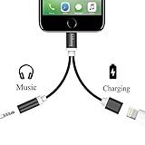 2 in 1 to 3.5mm Audio Adapter, ADABUNNY Charger, to 3.5mm Aux Headphone Jack Adapter for iphone 7 / 7 plus [No Calling Function and No Music Control] (Black)