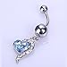 Surgical Steel 14g Navel Barbell Blue Rhinestones Heart Dangle Belly Buttton Ring Piercing+1 Retainer