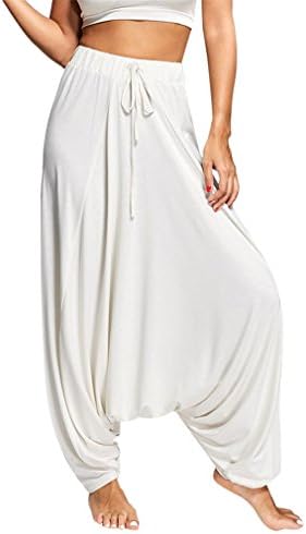 Pekepantsa Women Men Trouser Drop Bottom Harem Pants with Drawstring Casual Loose Pearl Beige XL
