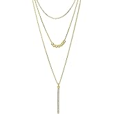 Vanbelle 18K Gold Plated Jewelry - Multi-Layered Chain Necklace with Bar Pendant with Cubic Zirconia Stone - Elegant Handcrafted for Women - 16" Long + 2" Extender