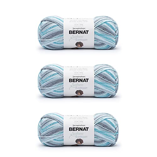 Bernat Softee Cotton Blue Waves Yarn - 3 Pack of 120g/4.25oz - Nylon - 3 DK (Light) - 254 Yards - Knitting, Crocheting & Crafts