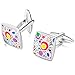 INBLUE Men's 2 PCS Rhodium Plated Enamel Cufflinks CZ Silver Tone Shirt Wedding Business 1 Pair Set