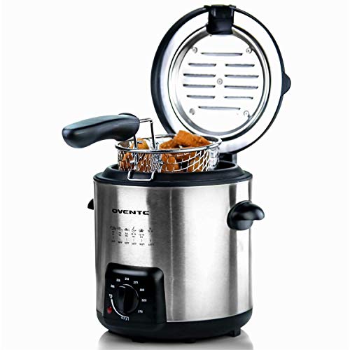 OVENTE Deep Fryer 0.9L with Removable Basket and Adjustable Temperature Control (FDM1091BR), Nickel Brushed OVENTE Deep Fryer 0.9L with Removable Basket and Adjustable Temperature Control (FDM1091BR), Nickel Brushed