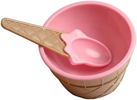 gzzebo Creative Cute Cone Ice Cream Bowl Spoon Set Summer Children's Dessert Bowl Kitchen Tableware - Pink