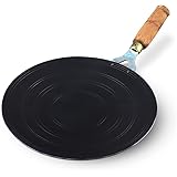 PG COUTURE Pre-Seasoned Concave Iron Tawa with Wooden Handle for Roti/Chapati/Paratha | Induction & Gas Compatible | Cookware