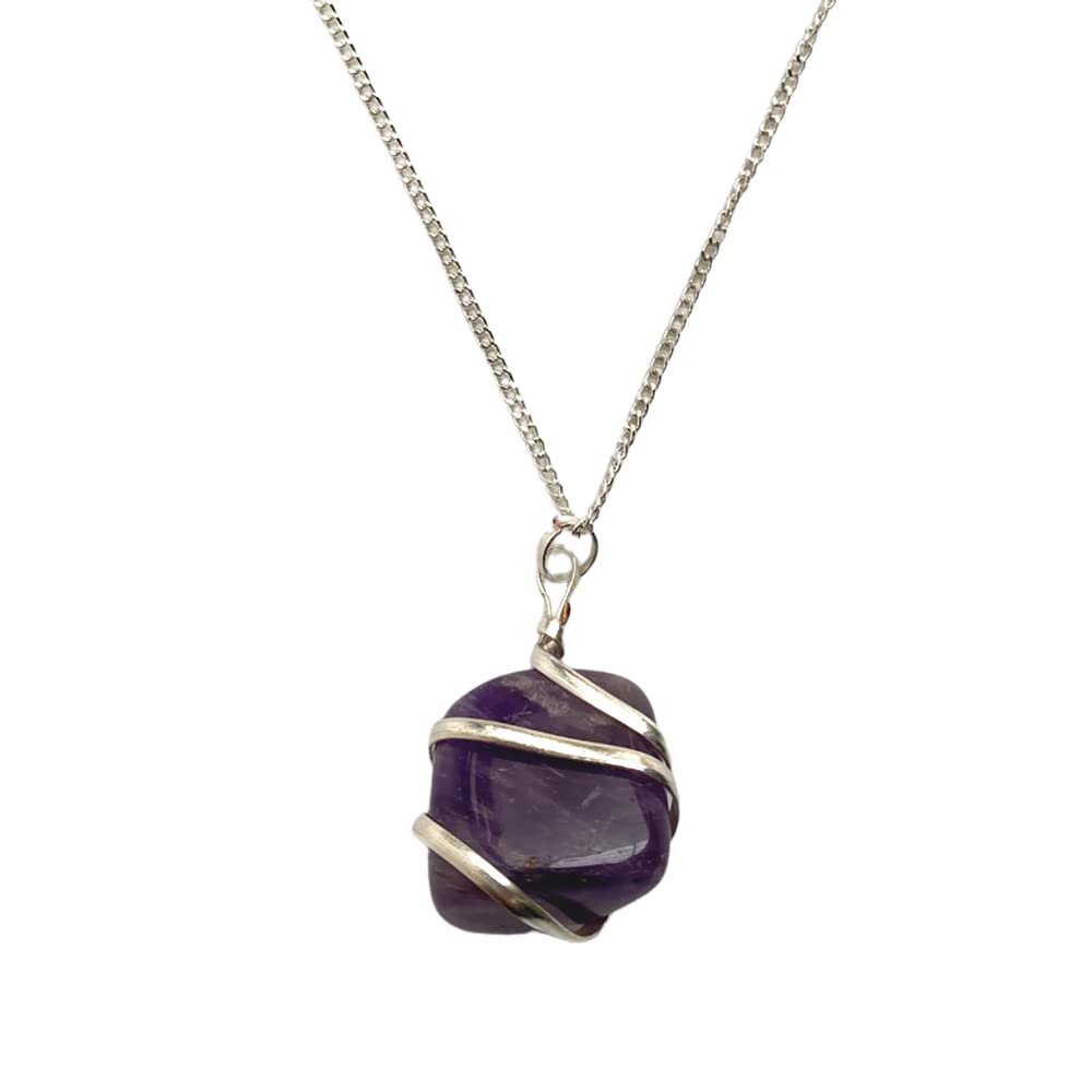VIE Tumbled Stone Wire Wrap Pendant, 2-3cm (Amethyst) — image 1