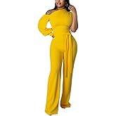 JTNFairy Women's Summer One Shoulder Dressy Stretchy Jumpsuit Casual High Waist Wrap Jumpsuit with Pockets