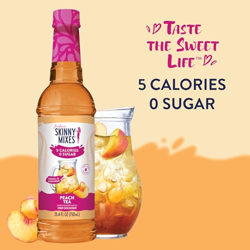 JORDAN’S SKINNY MIXES SUGAR FREE SYRUP, PEACH TEA FLAVOR, FLAVORED WATER ENHANCER, DRINK MIX FOR ICE TEA, LEMONADE & MORE, ZERO CALORIE FLAVORING, KETO FRIENDLY, 25.4 FL OZ, 1 PACK