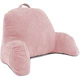 Deluxe Comfort Microsuede Bed Rest - Backrest Pillow with Arms - Bed Rest Pillow - Reading Bedrest Lounger - Sitting Support Pillow - Soft But Firmly-Stuffed Fiberfill - Reading Pillow, Pink