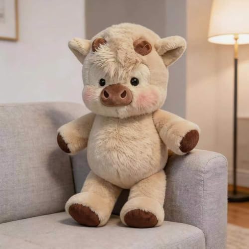 JINDANCL Plush Cow Running 45 cm, Khaki Plush Cow, Cow What Plush, Running Calf That Soft Toy