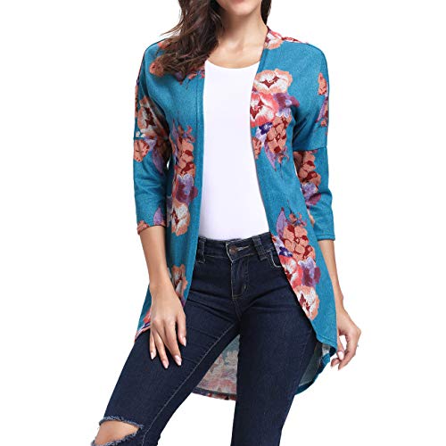 Womens Kimono Irregular Wrap Casual Coverup Tops Blue S