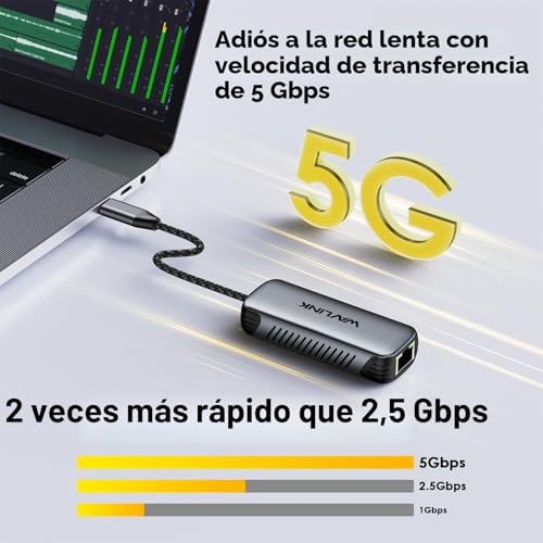 WAVLINK USB C to Ethernet Adapter with 95W PD, Gigabit 5Gbps Ethernet to USB C RJ45 Adapter Compatible with Laptop, Win 10/11, Mac OS 11 or later, Linux.