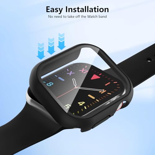 AOTUAO 4 Pieces Case Compatible with Apple Watch Series 11 10 46mm, Slim Hard PC Tempered Glass Screen Protector for iWatch Series 11 10 46mm (2 Black + 2 Transparent)