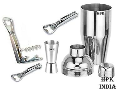 HPK Bar Accessories-Hpk-India HPK Bar Tools Cocktail Shaker with All in one Opener and Double Sided peg Measurer Glass