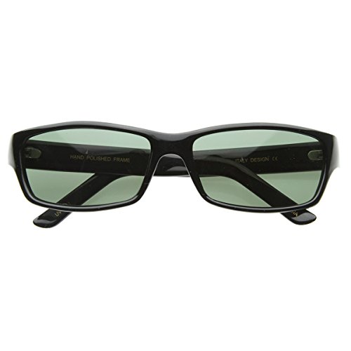 Basic Modern Casual Lifestyle Rectangle Sunglasses Green Lens (Black)