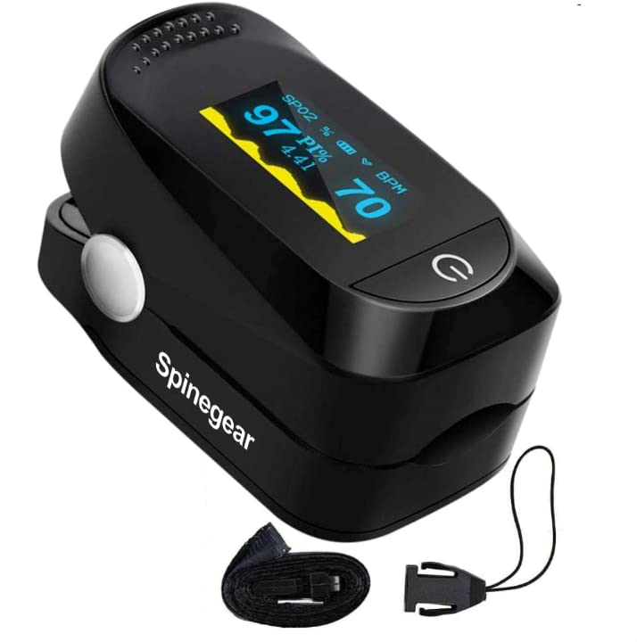 Spinegear Finger Pulse Oximeter SpO2 Blood Oxygen Monitor with Pulse Rate, Fingertip Digital Oximeter, Portable with Lanyard, LED Display for Home Use UK