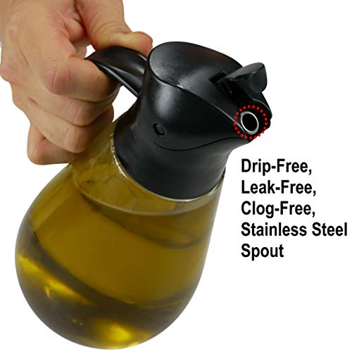 Brieftons Oil & Vinegar Dispensers: 2 x 18.6 Oz Leakproof Glass Dispenser Bottles, Dual Condiment Dispensing Cruet Containers, with Automatic Stopper, Drip-Free & Spill-Free Spout, Non-Slip Handle - Thumbnail 3