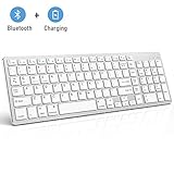 Bluetooth Keyboard, Jelly Comb Rechargeable Slim BT Wireless Keyboard with Number Pad Full Size Design for Laptop Desktop PC Tablet, Windows iOS Android-White and Silver