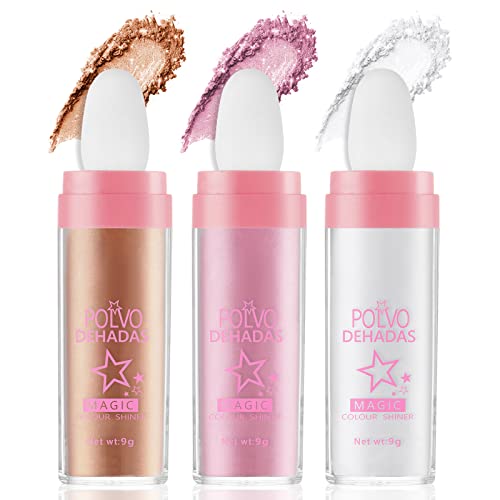 AOOWU Powder Stick, 3 Colori Polvere Corpo Glitter Evidenziatore in Polvere per Viso e Capelli, Patting Powder con Effetto Brillante per Festival e Feste(Bianco+Rosa+Marrone)