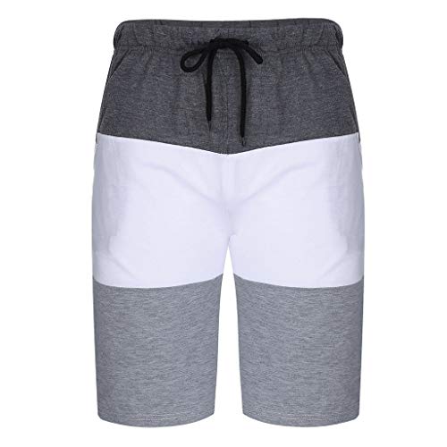 Striped Patchwork Jogging Sets for Men,Short Sleeve Tops+Drawsting Short Pants Sports Suit Tracksuit Sweat Suits by Leegor Dark Gray