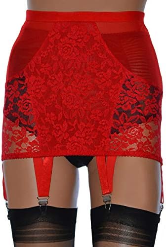 6 Strap Girdle with Suspenders, Retro Style with Metal Clips in Black or Red