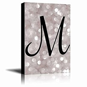 The Letter M in Brush Stroke Cursive on a Champagne Colored Bokeh Background - Modern Romantic Elegant Art - Canvas Art Home Art - 12x18 inches