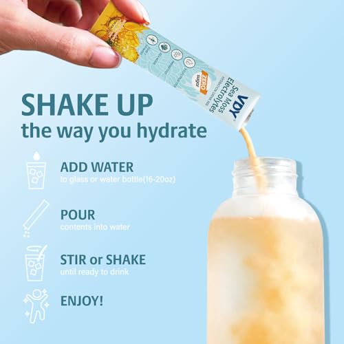 VDY Sea Moss Electrolytes Powder Packets - Hydration Packets Sugar Free - Electrolyte Packets with 30 Sticks - Zero Sugar & 0 Calorie - Keto Friendly - Gluten Free Drink Mix - Mango Pineapple