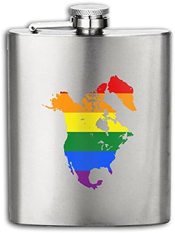 JNJ Team LGBT North America Flag Portable 304 Stainless Steel Hip Flask Leak Proof Liquor Pocket Flagon 8OZ Bottle Alcohol