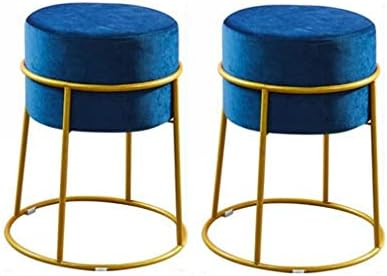 BYCSD Modern Simple Vanity Stool Wrought Iron Round Makeup Stool Shoe Bench Removable Fabric Cover，pack Of 2 (Color : Navy blue)