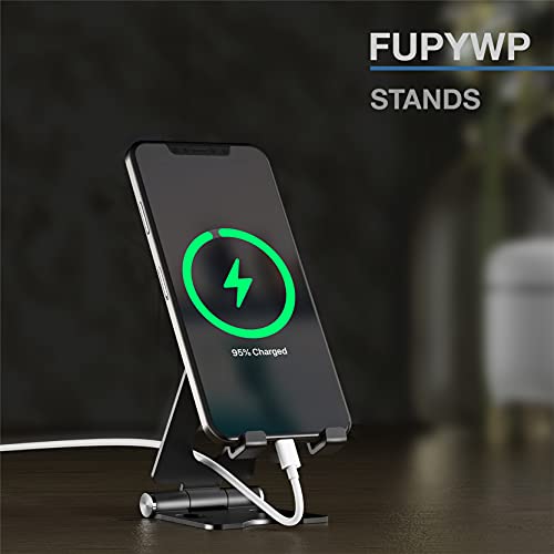 2 Pack Cell Phone Stand, Aluminum Desktop Phone Holder Dock, Fully Foldable, Adjustable Desk Phone Holder Cradle Dock, Compatible with All 4-12\'\' Phones and Ipad ,iPhone 12 Pro Max,Black Space Gray