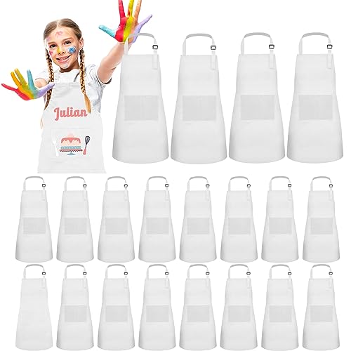 Ecoofor 24 Pieces Kids Aprons Set L for 7-13 Age Children Chef Aprons Kids Painting Aprons for Kitchen Cooking