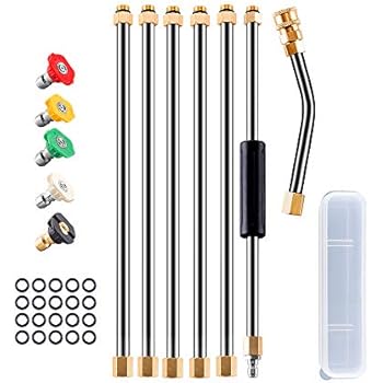ZALALOVA Pressure Washer Wand Extension, 6Pcs Stainless Steel Extension Wand 1Pc 30°Degrees Curved Rod Extension 8.1ft Replacement Lance 1/4