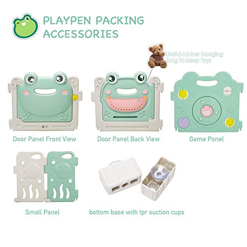 Baby Playpen - Kids 14 Panel Activity Centre Safety Play Yard, Home Indoor Outdoor New Pen - Frog Design