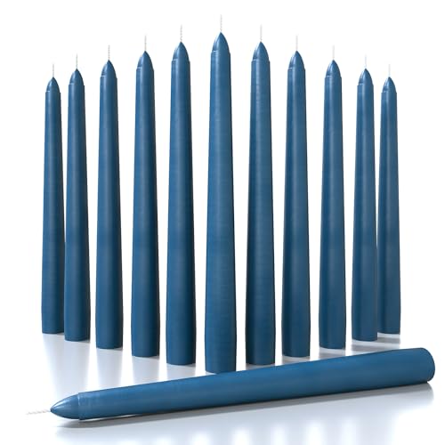 CANDWAX 20 cm Taper Candles Set of 12 - Dripless, Long Burning - Perfect for Christmas or Household Use - Dark Blue