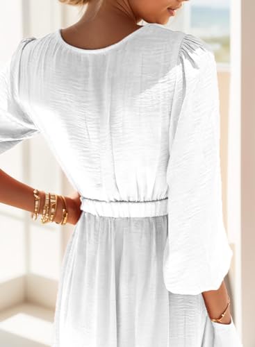 ZADORN SUMMER DRESSES FOR WOMEN 2024 CASUAL BEACH WEDDING GUEST DRESSES FOR WOMEN MAXI SUNDRESSES V NECK 3/4 SLEEVE SPLIT HEM ELASTIC WAIST BELTED WRAP PARTY COCKTAIL TRAVEL VACATION OUTFIT WHITE