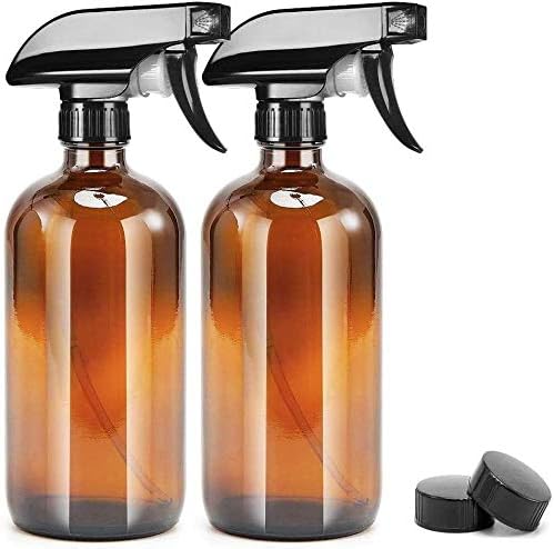 UMISKAM 2 Pcs Empty Glass Spray Bottles Refillable Container for Essential Oils,Cleaning- Durable Trigger Sprayer with Mist Stream Settings (2 * 500ML