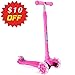 BELEEV Kick Scooter for Kids 3 Wheel Scooter for Toddlers Girls & Boys, 4 Adjustable Height, Lean to Steer with PU LED Light Up Wheels for Children from 3 to 14 Years Old (Pink-White Light)