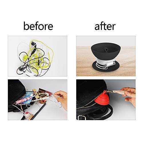 Earbuds Cord Organizer, Headphone Warp Cable Winder Headset Silicone Storage Case with Keychain, Fully Protect Earpieces Mics and Cords Keep Earphone Wire Tangle Free or Dustproof Red Black - 2 Pack