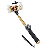 Amazing Selfie Stick with Built-in Bluetooth Shutter, Zoom and camera switch button for iPhones and Android OS. Improve Your Selfies Results Now! (Gold)