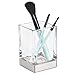mDesign Glass Bathroom Vanity Countertop Accessory Set - Includes Foaming Soap Dispenser, Divided Toothbrush Holder, Tumbler Rinsing Cup, Soap Dish - 4 Pieces - Clear/Brushed