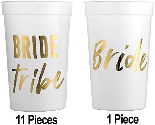 MITO INC (12 pack) Wild Bride and Bride Tribe - White and Gold Cups for a Bachelorette Party