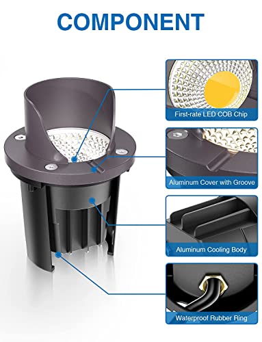 SUNVIE 12 Pack Low Voltage Landscape Lighting 12W LED Outdoor In-Ground Waterproof Shielded Well Lights Warm White Paver Lights with Wire Connectors for Pathway Garden Yard Fence Deck
