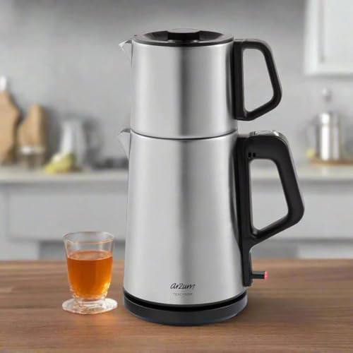 Arzum AR3143 Teacharm Tea Maker, Grey, 1800 W Electric Tea Maker with 1.8 Litre Water Tank, 1 Litre Glass Jug and Double Heating System