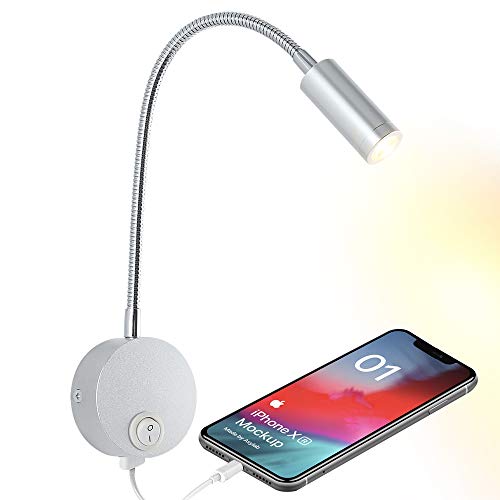 Wall Mounted Reading Light with USB Charging Port, LED Bedside Wall