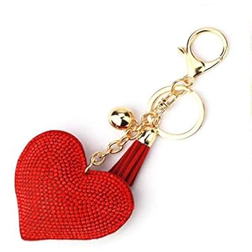 DALUCI Fashion Full Crystal Rhinestone Heart Pendant Key Chain (Gold & Red)