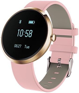 Living Waterproof Bluetooth Smart Watch Sports Blood Pressure Watch V06 Heart Rate Movement Monitor (Pink belt+gold dail)