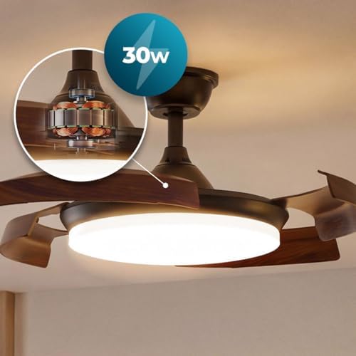 Deckenventilator EnergySilence Aero 4500 Puzzle Invisible Black&DarkWood. 30W DC-Motor, 4 Hocheffiziente Flügel, 6 Einstellbare Geschwindigkeitsstufen, mit Sommer-/Winterfunktion